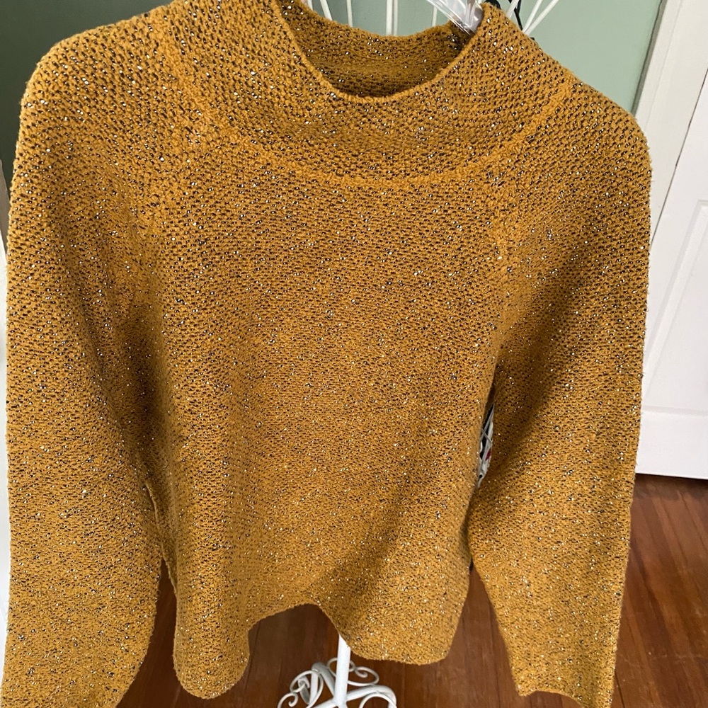 Eileen Fisher Mock Neck Cotton Cozy Mustard Sweater